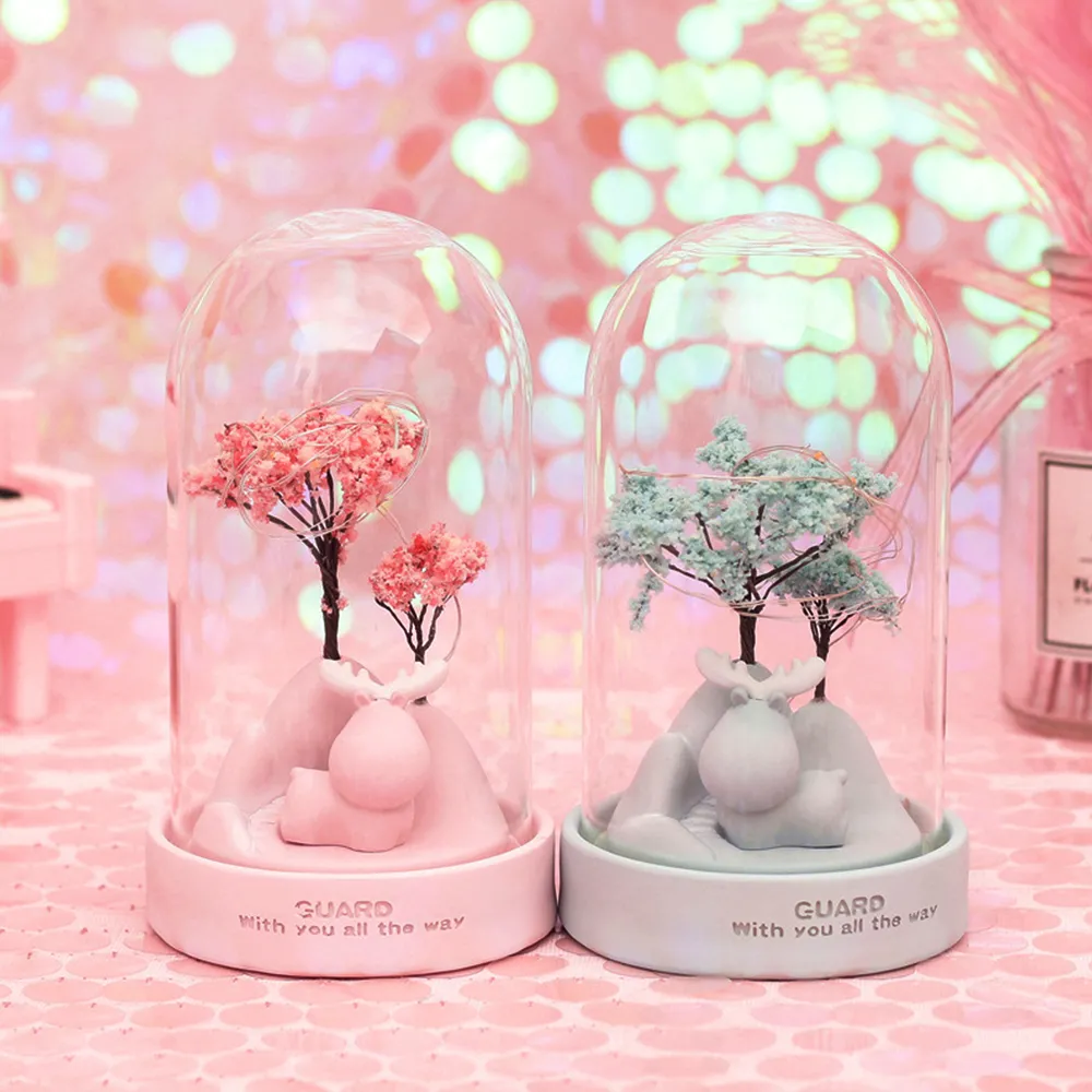 Mini-veilleuse LED en résine décor arbres bleus ou roses