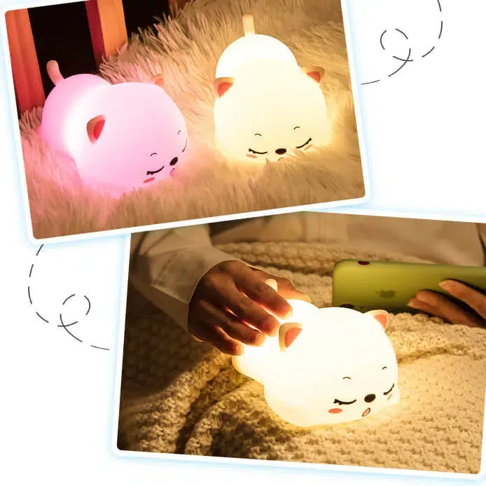 Veilleuse chat couché style kawaii avec changement de couleurs – Image 5
