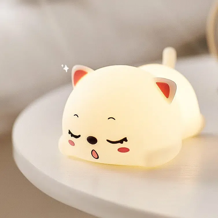 Veilleuse chat couché style kawaii avec changement de couleurs – Image 4