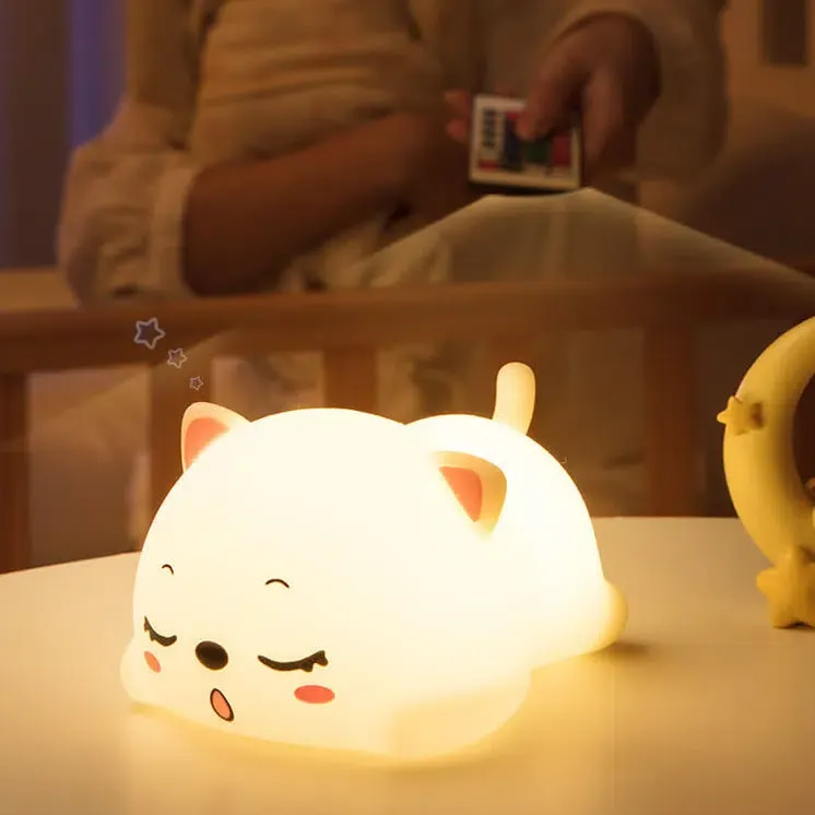 Veilleuse chat couché style kawaii avec changement de couleurs – Image 2