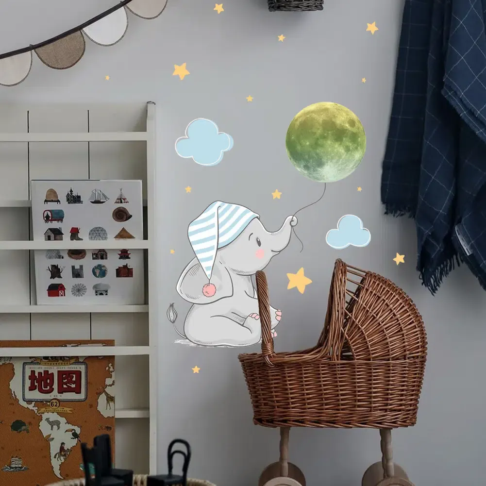 Autocollant mural lumineux en forme d’éléphant et de lune – Image 3