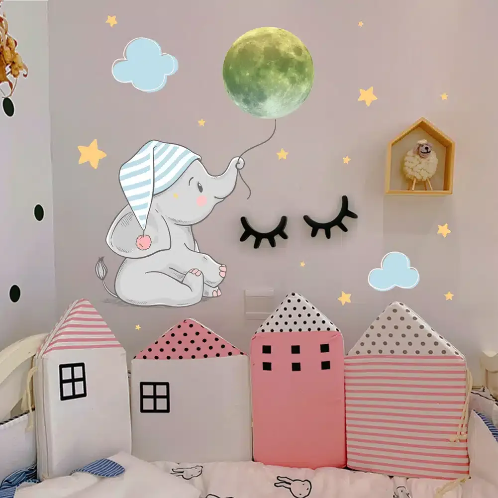 Autocollant mural lumineux en forme d’éléphant et de lune – Image 5