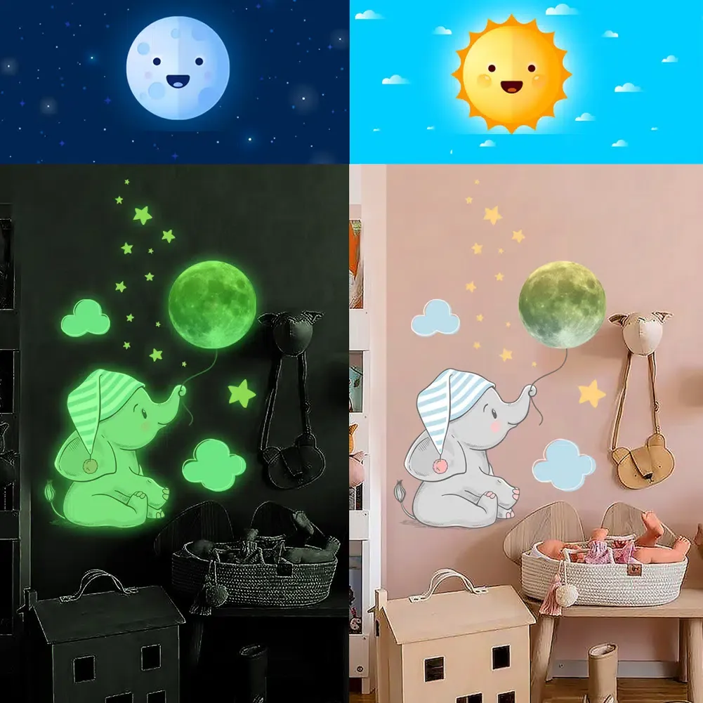 Autocollant mural lumineux en forme d’éléphant et de lune – Image 2